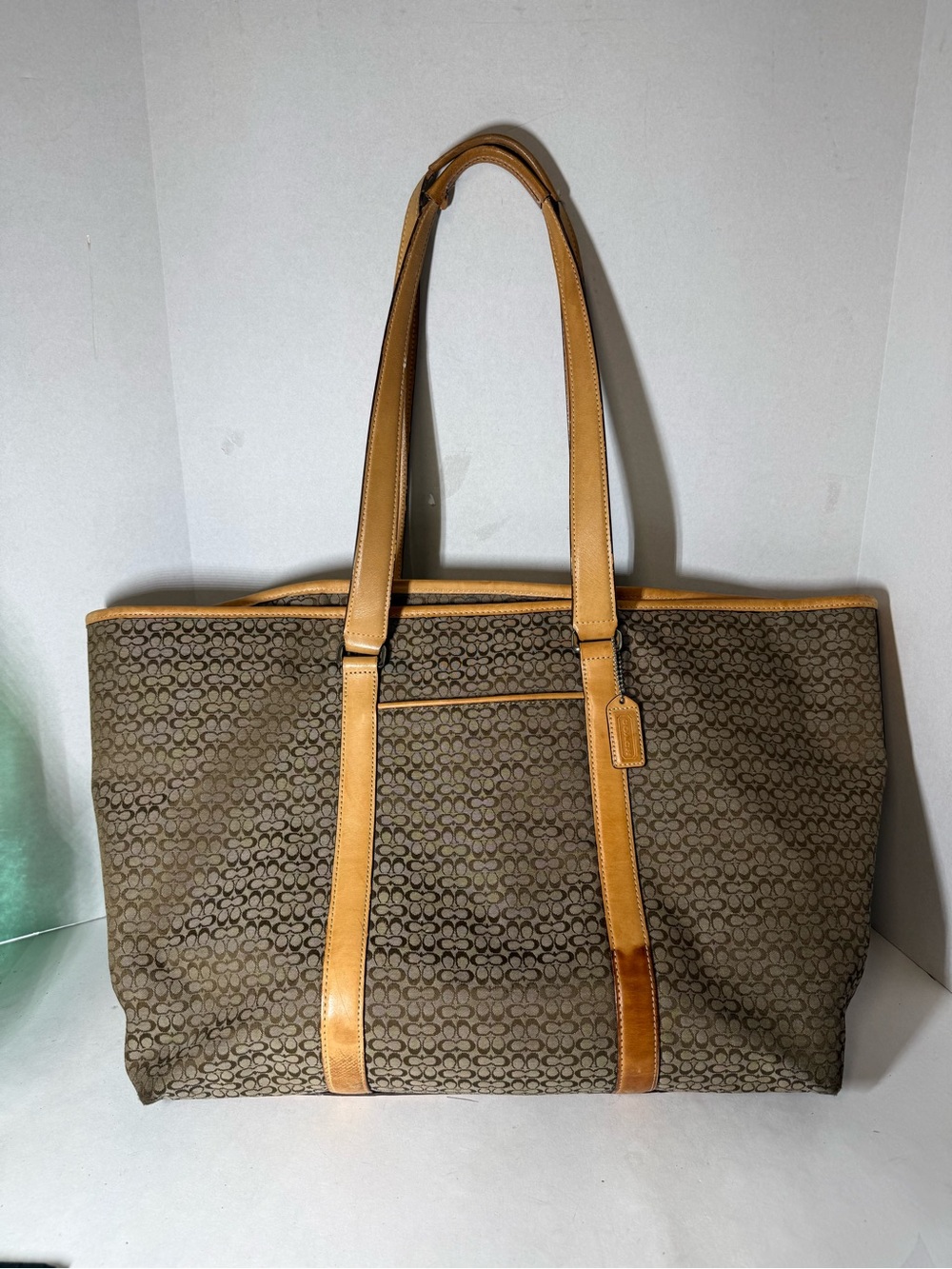 Coach F77012 Vintage XL Signature C Canvas & Vachetta Leather Tote Weekender